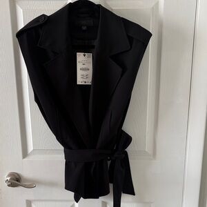 Zara Black Sleeveless Trench Vest with Tie Waist